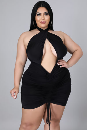 Online Shopping Apparel - Curvy Plus Size Lady's Mini Black Dress Apparel Plus Size Fashion Matching Sets Tops Bottoms Messy Glam 
